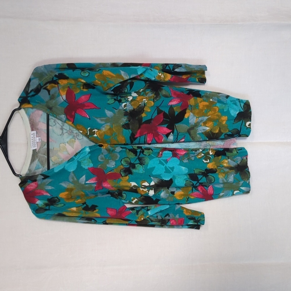 Joseph A Teal Floral Buttoned Cardigan 3/4 Sleeve Size Large